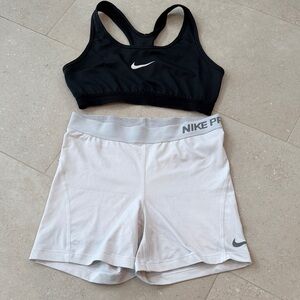 Nike Black Bra and White Shorts and Bra Set